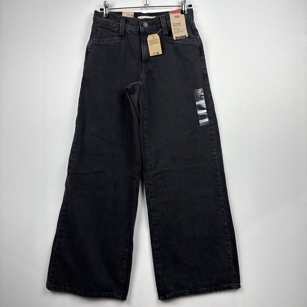 Levi's Women '94 Baggy Wide Leg Relaxed Fit Mid Rise Zip Fly Jeans 24x31 Black